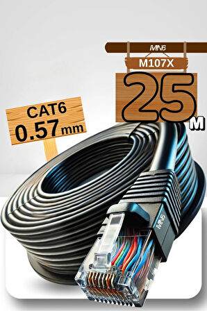 MN6 M107x 25 Metre Internet Kablosu/utp 0,57mm Cat6 Iki Kat Korumalı/ Iç Dış Mekan/25m Ethernet Kablosu