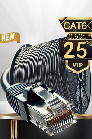 MN6 M108XF Cat6 FTP Ethernet Kablosu 25 Metre Dış Mekan UV Korumalı Çift Katmanlı PE+PVC Parazit Önleyici 23AWG 0.60mm