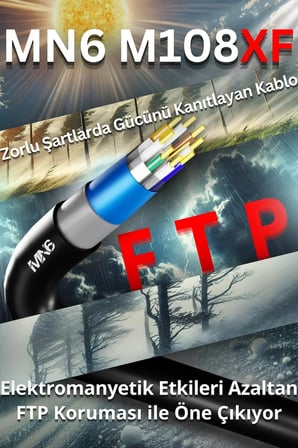 MN6 M108XF Cat6 FTP Ethernet Kablosu 280 Metre Dış Mekan UV Korumalı Çift Katmanlı PE+PVC Parazit Önleyici 23AWG 0.60mm