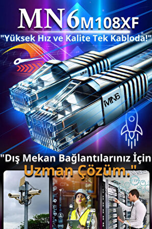 MN6 M108XF 30 Metre Internet Kablosu/FTP 0.60mm-Cat6 Iki Kat Korumalı/iç Dış Mekan/30M Ethernet Kablosu