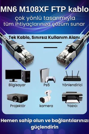 MN6 M108XF Cat6 FTP Ethernet Kablosu 305 Metre Dış Mekan UV Korumalı Çift Katmanlı PE+PVC Parazit Önleyici 23AWG 0.60mm
