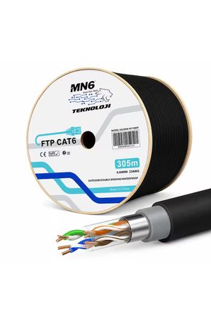 MN6 M108XF Cat6 FTP Ethernet Kablosu 305 Metre Dış Mekan UV Korumalı Çift Katmanlı PE+PVC Parazit Önleyici 23AWG 0.60mm