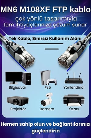MN6 M108XF Cat6 FTP Ethernet Kablosu 340 Metre Dış Mekan UV Korumalı Çift Katmanlı PE+PVC Parazit Önleyici 23AWG 0.60mm