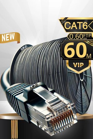 MN6 M108XF Cat6 FTP Ethernet Kablosu 60 Metre Dış Mekan UV Korumalı Çift Katmanlı PE+PVC Parazit Önleyici 23AWG 0.60mm