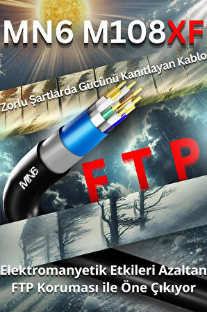 MN6 M108XF 70 Metre Internet Kablosu/FTP 0.60mm Cat6 Iki Kat Korumalı/iç Dış Mekan/70M Ethernet Kablosu
