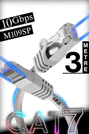 MN6 M109SP Cat7 Kablo 3 Metre/10 Gbps'e kadar-Örgülü ve folyo ekranlama/3 Metre Cat7 Ethernet Kablosu