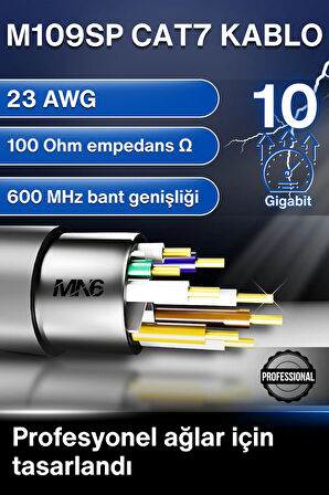 MN6 M109SP Cat7 Kablo 5 Metre/10 Gbps'e kadar-Örgülü ve folyo ekranlama/5 Metre Cat7 Ethernet Kablosu