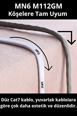 MN6 M112GM 10 Metre Cat7 Kablo/Flat-10GBPS-600MHZ-RoHs Sertifikalı/10 Metre Cat7 Ethernet Kablosu