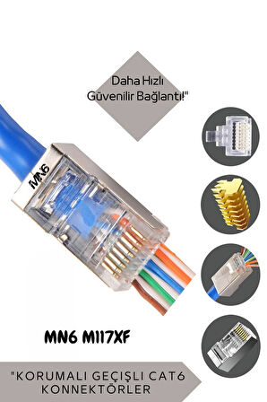 MN6 M117XF Cat6 jack/35 Adet-Metal EZ/Yeni Nesil rj45 cat6-8P/8C AÇIK UÇLU/Cat6 Konnektör