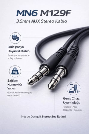 M129F AUX Kablo 3.5mm Erkek-Erkek 3m Stereo Ses Kablosu