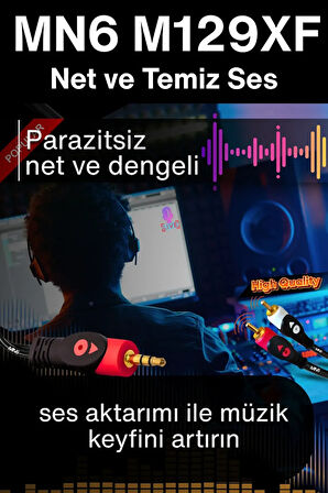MN6 M129XF Rca kablosu/3 Metre-A+Kalite-3.5mm/Aux ses kablosu-2rca Ses kablosu-Ses Sistemi uyumlu