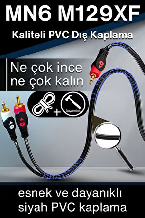 MN6 M129XF Rca kablosu/1,5 Metre-A+Kalite-3.5mm/Aux ses kablosu-2rca Ses kablosu-Ses Sistemi uyumlu