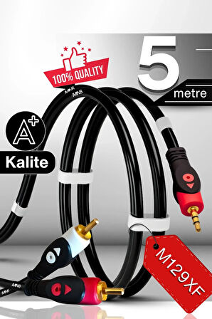 MN6 M129XF Rca kablosu/5 Metre-A+Kalite-3.5mm/Aux ses kablosu-2rca Ses kablosu-Ses Sistemi uyumlu