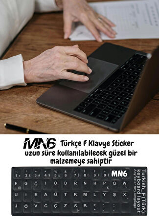 MN6 Türkçe F Klavye Etiketi,Kaliteli PVC-12 Adet,Türkçe F Klavye Sticker