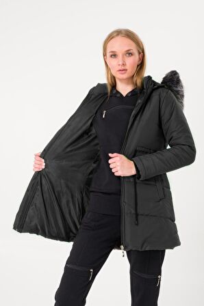 Barbora Kışlık Yaka Kürklü Uzun Kadın Şişme Mont bttr122