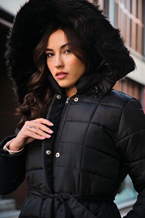 Barbora Günlük Kışlık Tam Boy Şişme Kadın Mont bt180siyah4