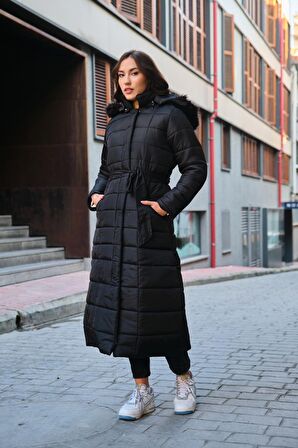 Barbora Günlük Kışlık Tam Boy Şişme Kadın Mont bt180siyah4