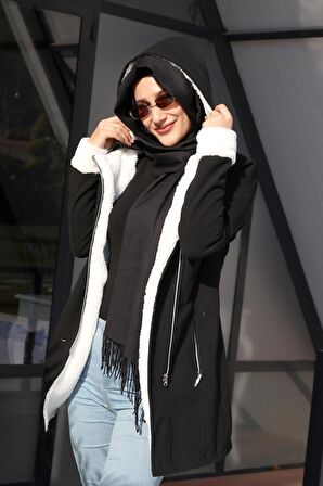 Barbora Kışlık Günlük Kaşe Kadın Tesettür Kaban 819siyahtesettür