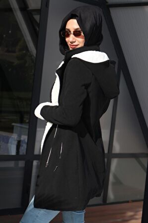 Barbora Kışlık Günlük Kaşe Kadın Tesettür Kaban 819siyahtesettür