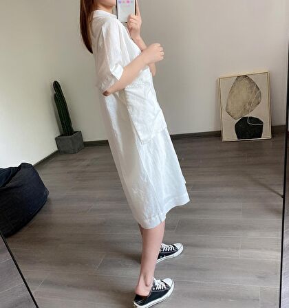 Barbora Günlük Cep Detaylı Salaş Kadın Elbise 260beyaz3