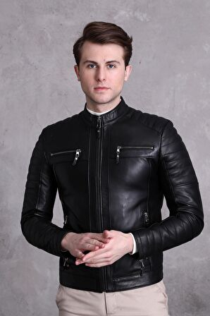 Motorcu Tarzı Mont Spor Kesim Siyah Renk