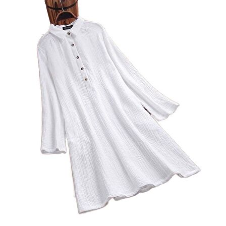 Barbora Günlük Rahat Baharlık Salaş Gömlek Yaka Elbise bt405beyaz7