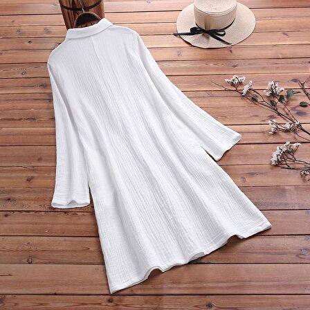 Barbora Günlük Rahat Baharlık Salaş Gömlek Yaka Elbise bt405beyaz7