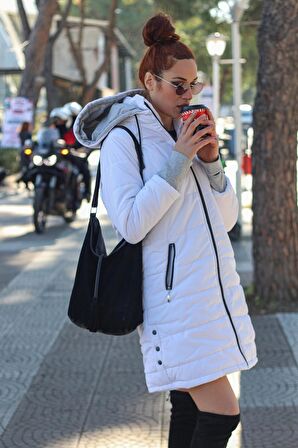 Barbora Kışlık Kapüşonlu Uzun Kadın Şişme Mont 805beyaz2