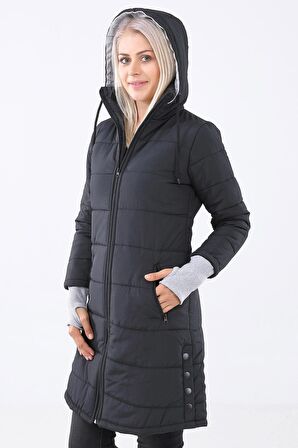 Barbora Kışlık Kapüşonlu Uzun Kadın Şişme Mont tr805siyahh44