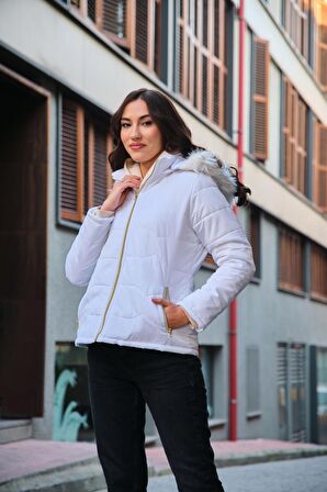 Barbora Günlük Kürklü Şişme Kadın Mont 807beyaz4