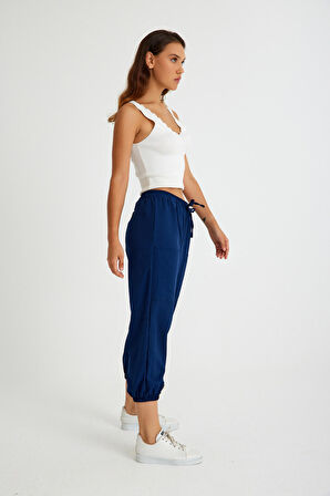 Barbora Keten Günlük Pantolon Beli Lastikli Bağcıklı Ln15lacivert7