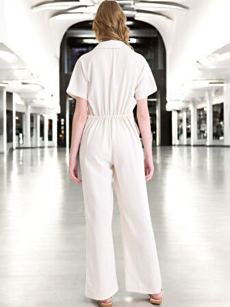 Yazlık Rahat Kısa Kollu Keten Tulum