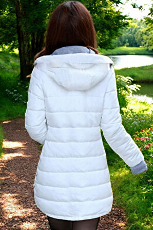 Kışlık Kapüşonlu Uzun Şişme Kadın Mont