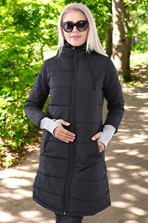 Kışlık Su Geçirmez Eldiven Detaylı Uzun Kapüşonlu Şişme Mont