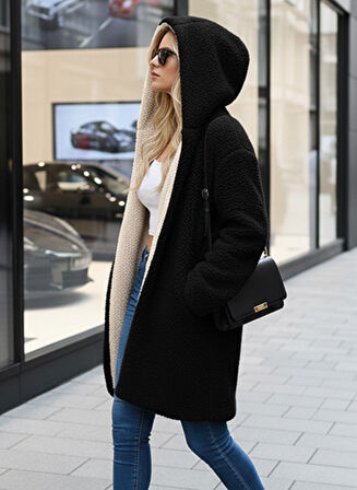 Kadın Peluş Tüylü Ceket Çift Taraflı Kışlık