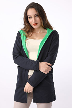 Günlük Renkli Kapüşonlu Spor Kadın Ceket