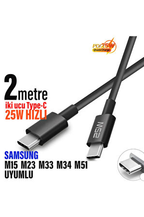 Type-C 2 metre Hızlı Şarj Kablosu Samsung M15 M23 M33 M34 M51 Uyumlu 25W HIZLI