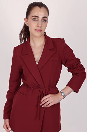 Kadın Bordo Bel Bağlamalı Blazer Ceket