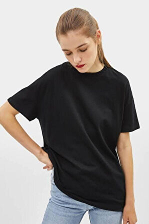 Siyah Basic Oversize Bisiklet Yaka Kısa Kollu T-shirt