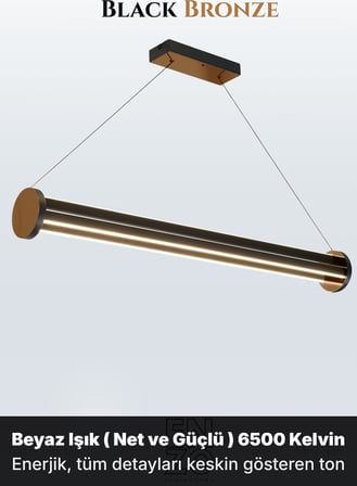 Arya 3'lü Bronz Lineer LED Sarkıt Avize – Kumandalı Dim Edilebilir – Yukarı & Aşağı Işık - 6500K