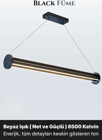 Arya 3'lü Füme Lineer LED Sarkıt Avize – Kumandalı Dim Edilebilir – Yukarı & Aşağı Işık - 6500K