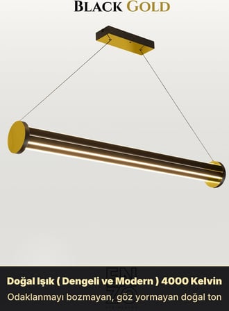 Arya 3'lü Gold Lineer LED Sarkıt Avize – Kumandalı Dim Edilebilir – Yukarı & Aşağı Işık - 4000K