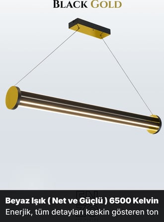 Arya 3'lü Gold Lineer LED Sarkıt Avize – Kumandalı Dim Edilebilir – Yukarı & Aşağı Işık - 6500K