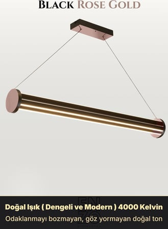 Arya 3'lü Rose Gold Lineer LED Sarkıt Avize – Kumandalı Dim Edilebilir – Yukarı & Aşağı Işık - 4000K
