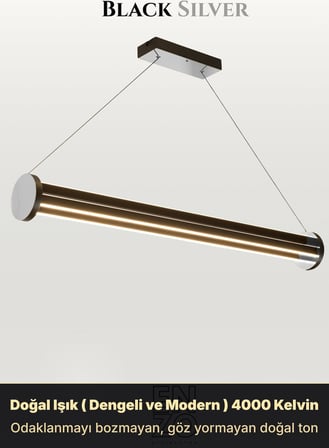 Arya 3'lü Silver Lineer LED Sarkıt Avize – Kumandalı Dim Edilebilir – Yukarı & Aşağı Işık - 4000K