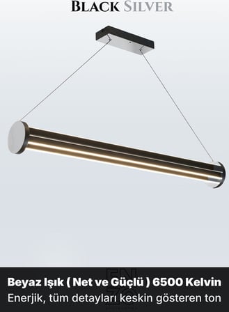 Arya 3'lü Silver Lineer LED Sarkıt Avize – Kumandalı Dim Edilebilir – Yukarı & Aşağı Işık - 6500K