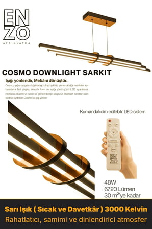 Cosmo Bronz Lineer LED Sarkıt Avize – Kumandalı Dim Edilebilir – Aşağı Işık - 3000K