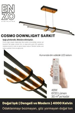 Cosmo Bronz Lineer LED Sarkıt Avize – Kumandalı Dim Edilebilir – Aşağı Işık - 4000K