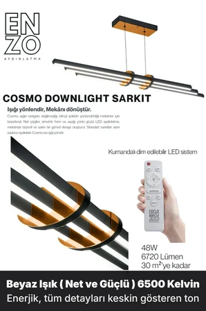Cosmo Bronz Lineer LED Sarkıt Avize – Kumandalı Dim Edilebilir – Aşağı Işık - 6500K