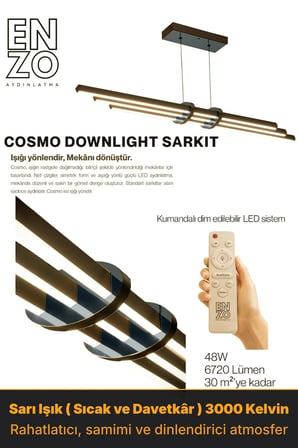 Cosmo Füme Lineer LED Sarkıt Avize – Kumandalı Dim Edilebilir – Aşağı Işık - 3000K